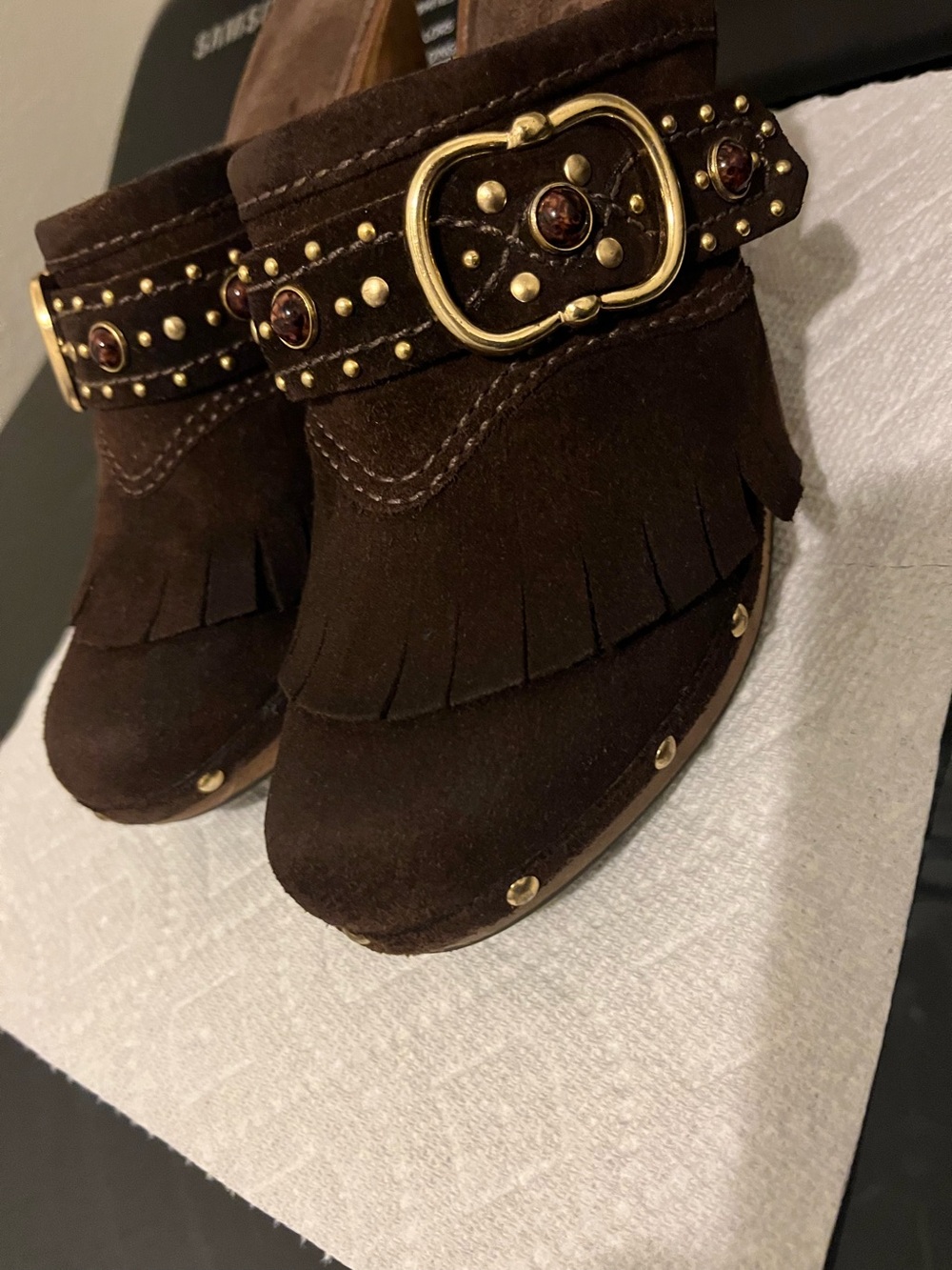 Michael Kors Dark Brown Clogs with Gold Buckle - Picture 12 of 12